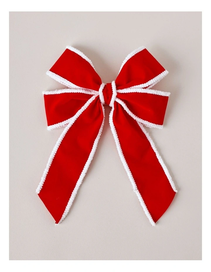 Candyland Christmas Fabric Bow Clip 20cm in Red & White image 2