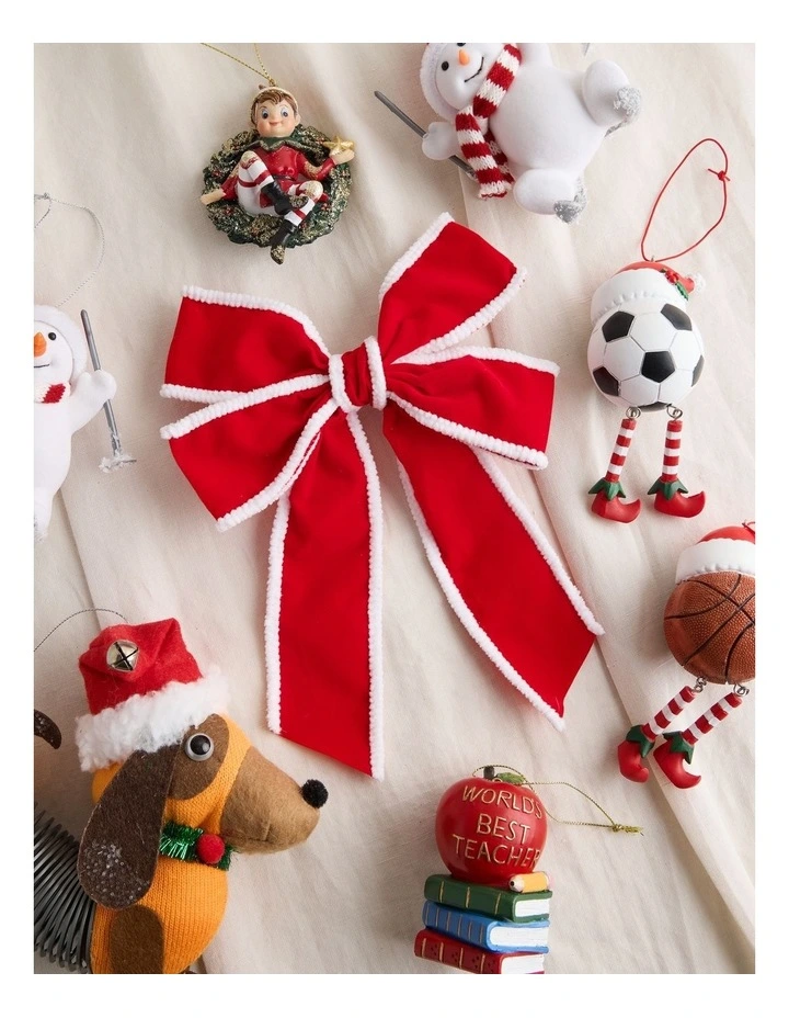 Nostalgia Christmas Fabric Bow Clip 20cm in Red & White image 3