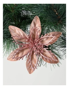 Luxe Christmas Velvet & Glitter Flower Clip 17cm in Pink