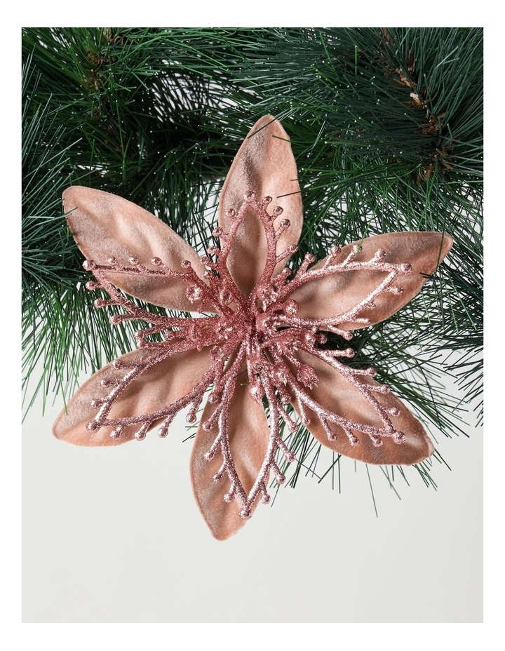 Luxe Christmas Velvet & Glitter Flower Clip 17cm in Pink image 1