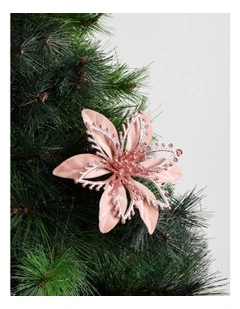 Luxe Christmas Velvet & Glitter Flower Clip 17cm in Pink