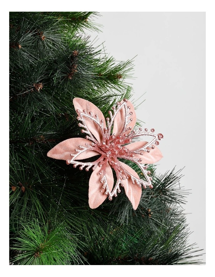 Luxe Christmas Velvet & Glitter Flower Clip 17cm in Pink image 1