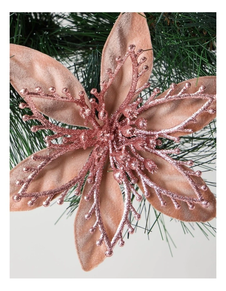 Luxe Christmas Velvet & Glitter Flower Clip 17cm in Pink image 2