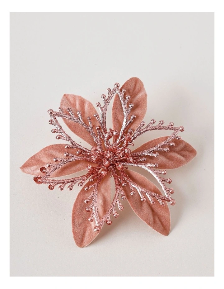 Luxe Christmas Velvet & Glitter Flower Clip 17cm in Pink image 2
