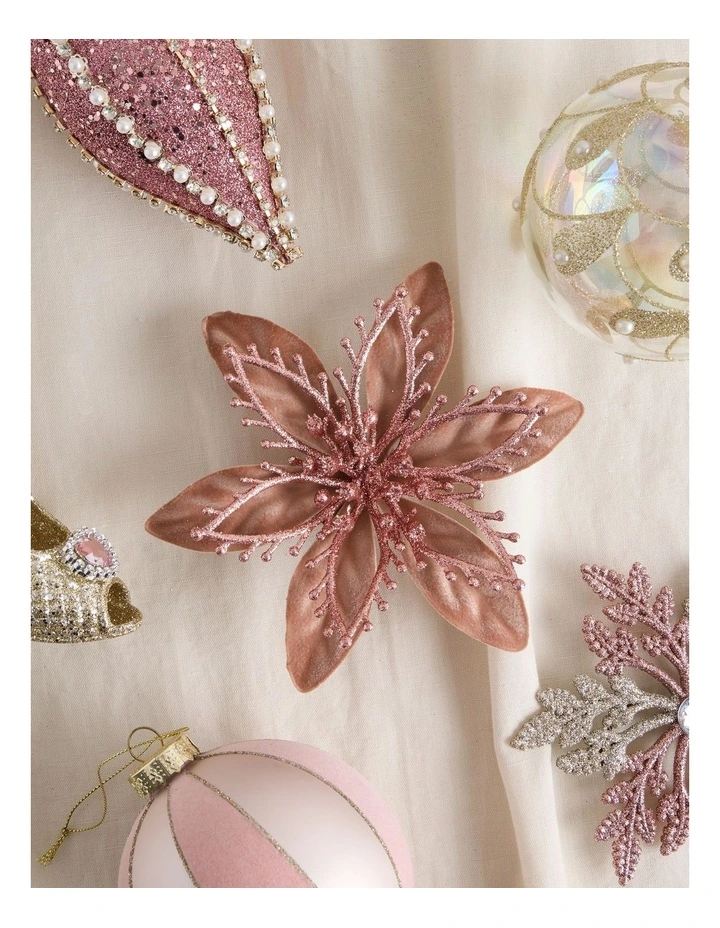 Luxe Christmas Velvet & Glitter Flower Clip 17cm in Pink image 3