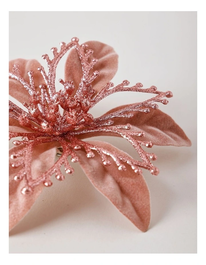 Luxe Christmas Velvet & Glitter Flower Clip 17cm in Pink image 3