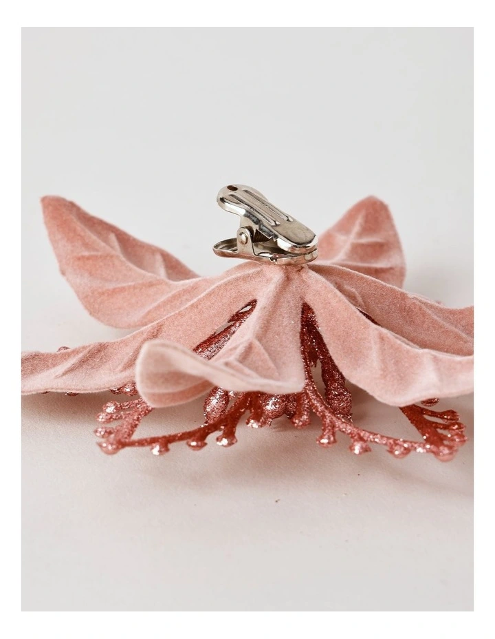 Luxe Christmas Velvet & Glitter Flower Clip 17cm in Pink image 4
