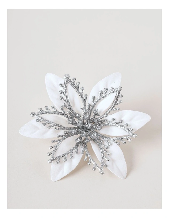 Luxe Christmas Velvet & Glitter Flower Clip 17cm in White image 2