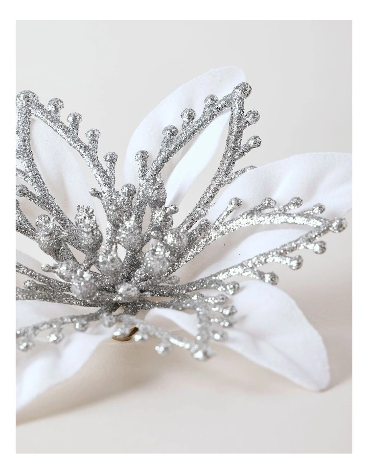 Luxe Christmas Velvet & Glitter Flower Clip 17cm in White image 3