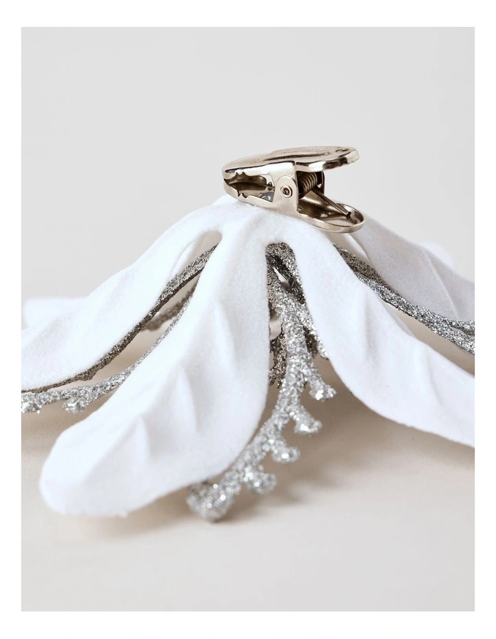 Luxe Christmas Velvet & Glitter Flower Clip 17cm in White image 4