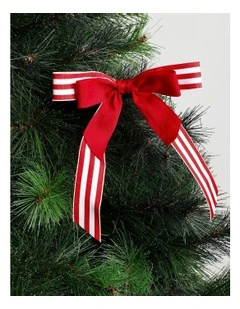 Heirloom Christmas Fabric Striped Bow Clip 21cm in Red/White
