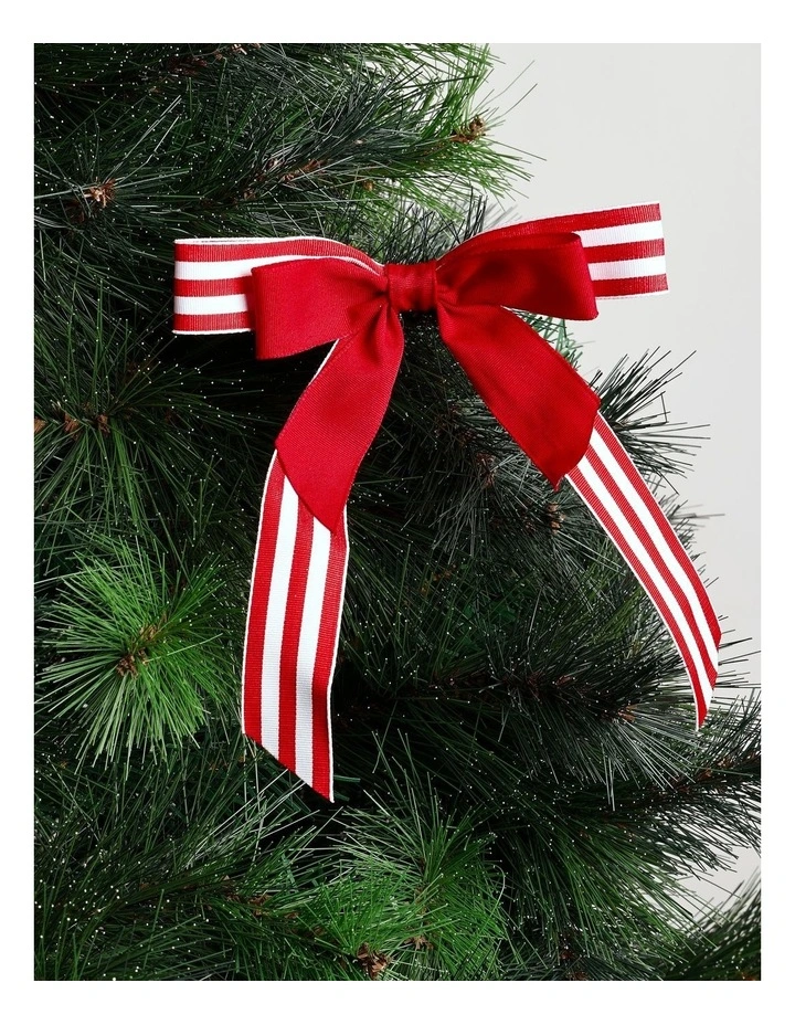 Heirloom Christmas Fabric Striped Bow Clip 21cm in Red/White image 1