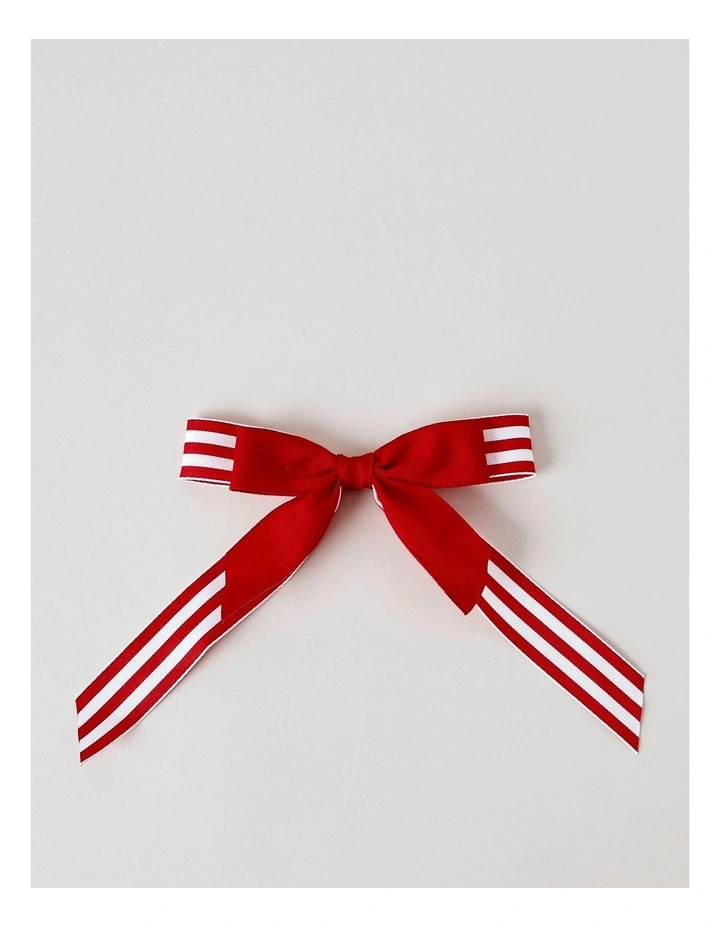 Heirloom Christmas Fabric Striped Bow Clip 21cm in Red/White image 2