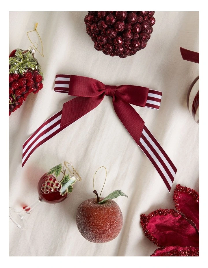 Heirloom Christmas Fabric Striped Bow Clip 21cm in Red/White image 3