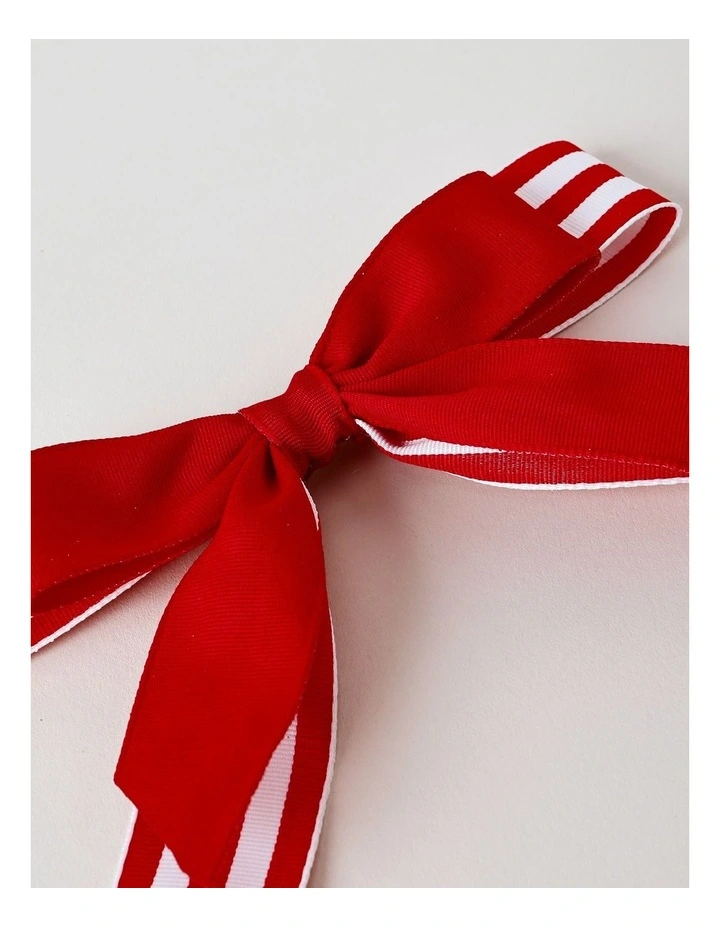 Heirloom Christmas Fabric Striped Bow Clip 21cm in Red/White image 4