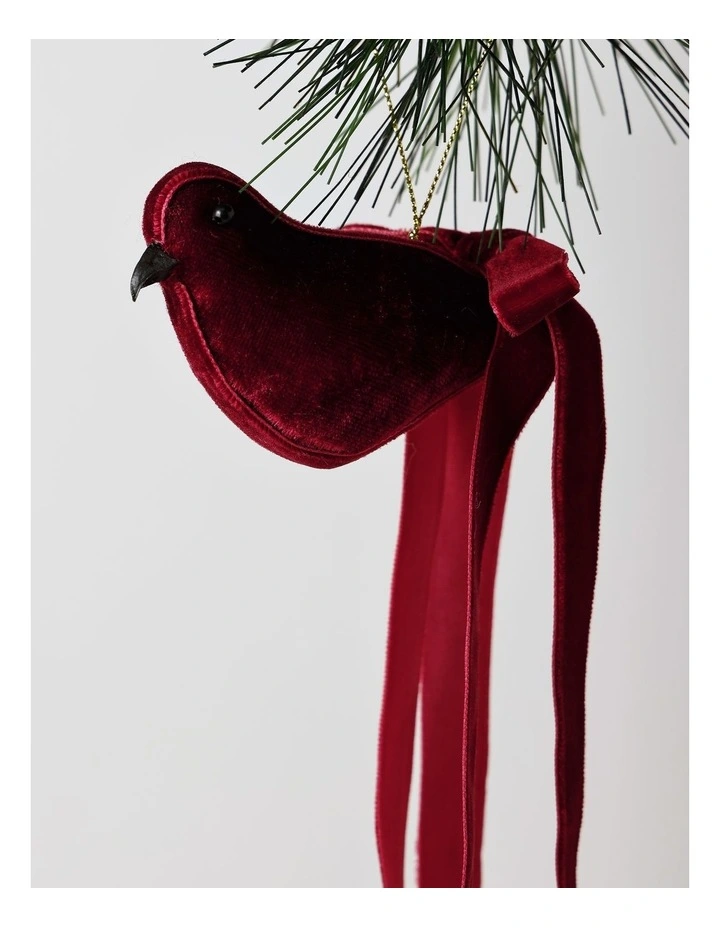 Heirloom Christmas Ribbon Bird Ornament 19cm in Red image 2