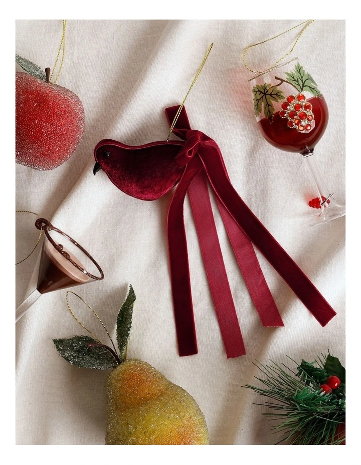 Heirloom Christmas Ribbon Bird Ornament 19cm in Red image 4