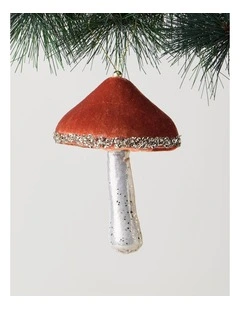 Harvest Christmas Velvet Mushroom Ornament 14cm in Brown