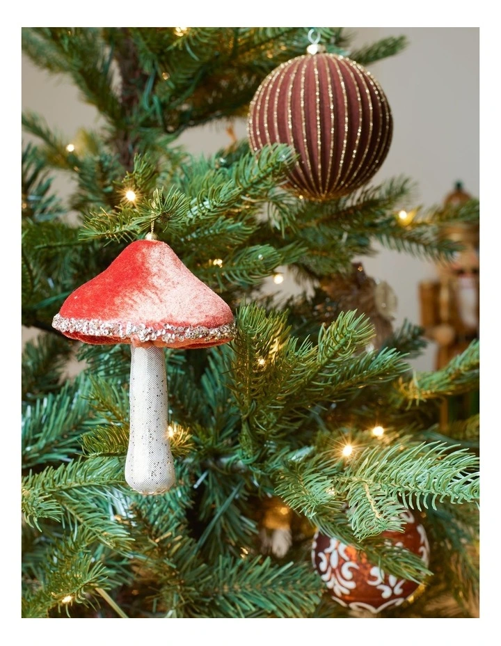 Harvest Christmas Velvet Mushroom Ornament 14cm in Brown image 3