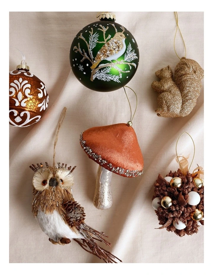 Harvest Christmas Velvet Mushroom Ornament 14cm in Brown image 4