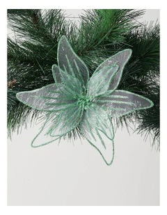 Eucalyptus Christmas Fabric Organza Poinsettia Clip 20cm in Mint