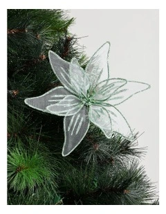 Eucalyptus Christmas Fabric Organza Poinsettia Clip 20cm in Mint