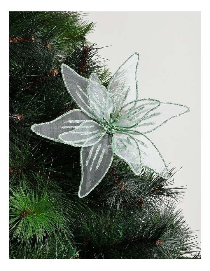 Eucalyptus Christmas Fabric Organza Poinsettia Clip 20cm in Mint image 1