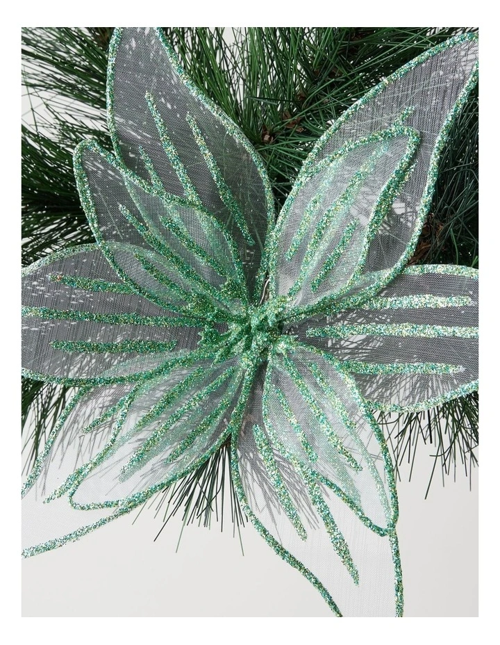 Eucalyptus Christmas Fabric Organza Poinsettia Clip 20cm in Mint image 2