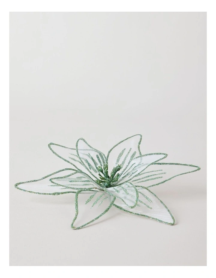 Eucalyptus Christmas Fabric Organza Poinsettia Clip 20cm in Mint image 2