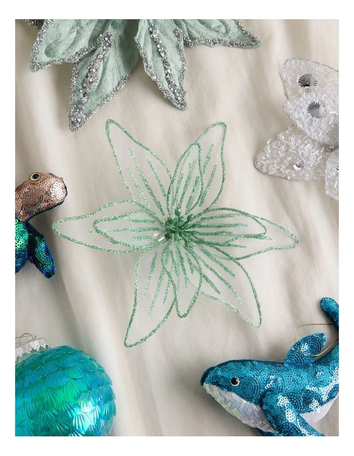 Eucalyptus Christmas Fabric Organza Poinsettia Clip 20cm in Mint image 3