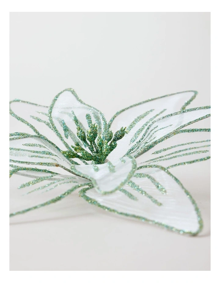 Eucalyptus Christmas Fabric Organza Poinsettia Clip 20cm in Mint image 3