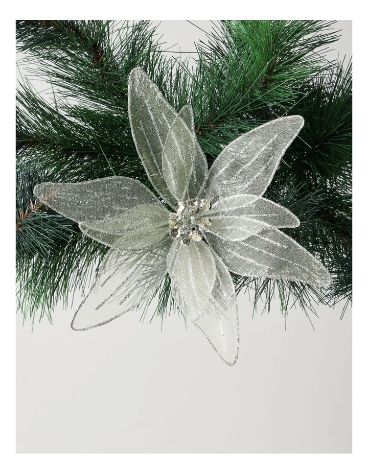 Eucalyptus Christmas Fabric Organza Poinsettia Clip 20cm in Pale Gold image 1