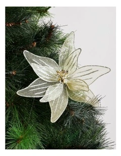 Eucalyptus Christmas Fabric Organza Poinsettia Clip 20cm in Pale Gold