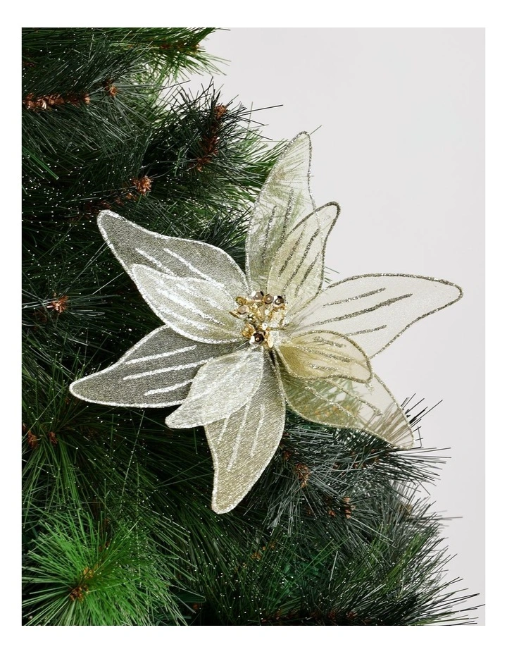 Eucalyptus Christmas Fabric Organza Poinsettia Clip 20cm in Pale Gold image 1