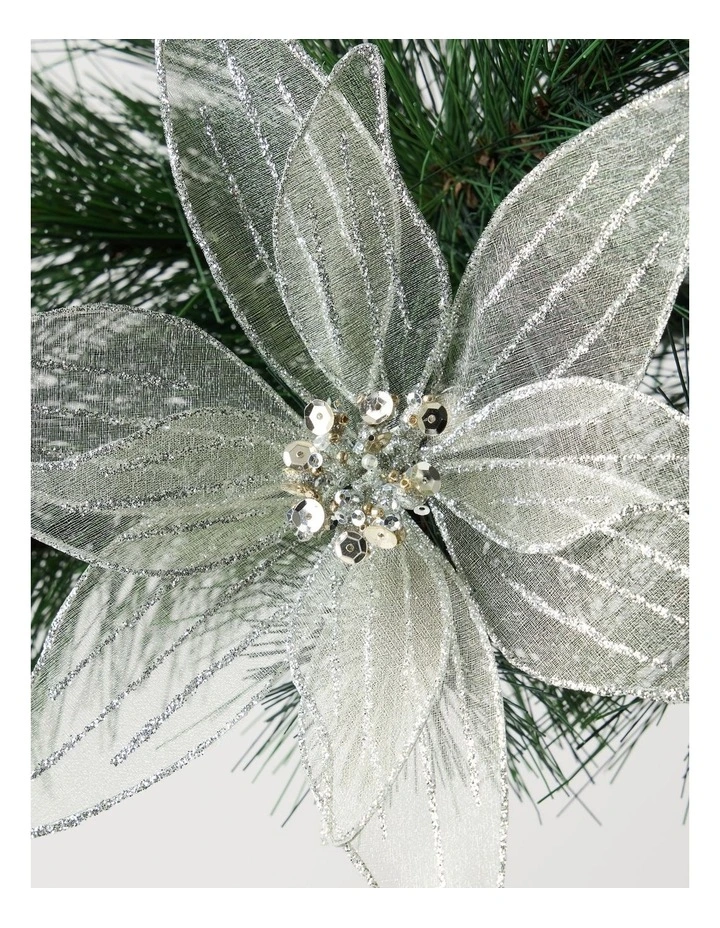 Eucalyptus Christmas Fabric Organza Poinsettia Clip 20cm in Pale Gold image 2