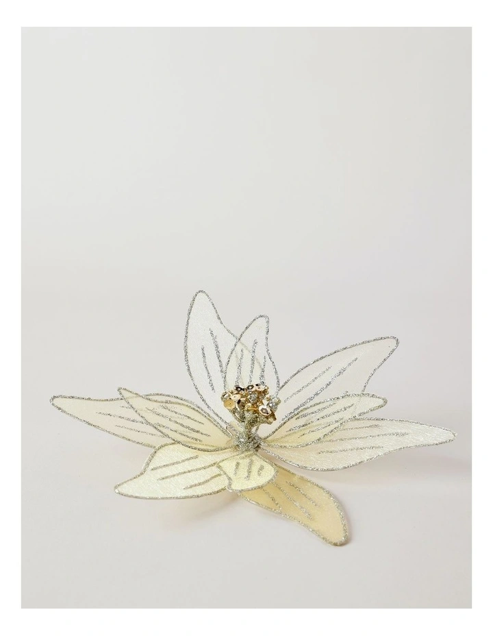 Eucalyptus Christmas Fabric Organza Poinsettia Clip 20cm in Pale Gold image 2