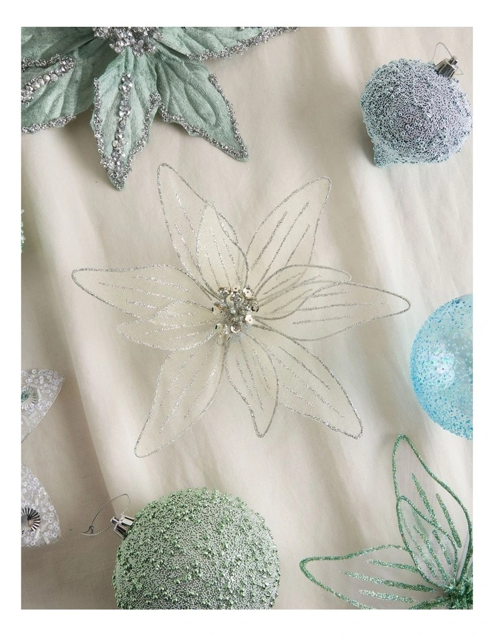 Eucalyptus Christmas Fabric Organza Poinsettia Clip 20cm in Pale Gold image 3
