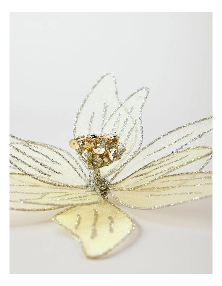 Eucalyptus Christmas Fabric Organza Poinsettia Clip 20cm in Pale Gold image 3