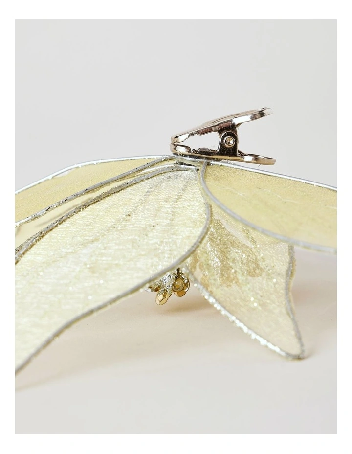 Eucalyptus Christmas Fabric Organza Poinsettia Clip 20cm in Pale Gold image 4