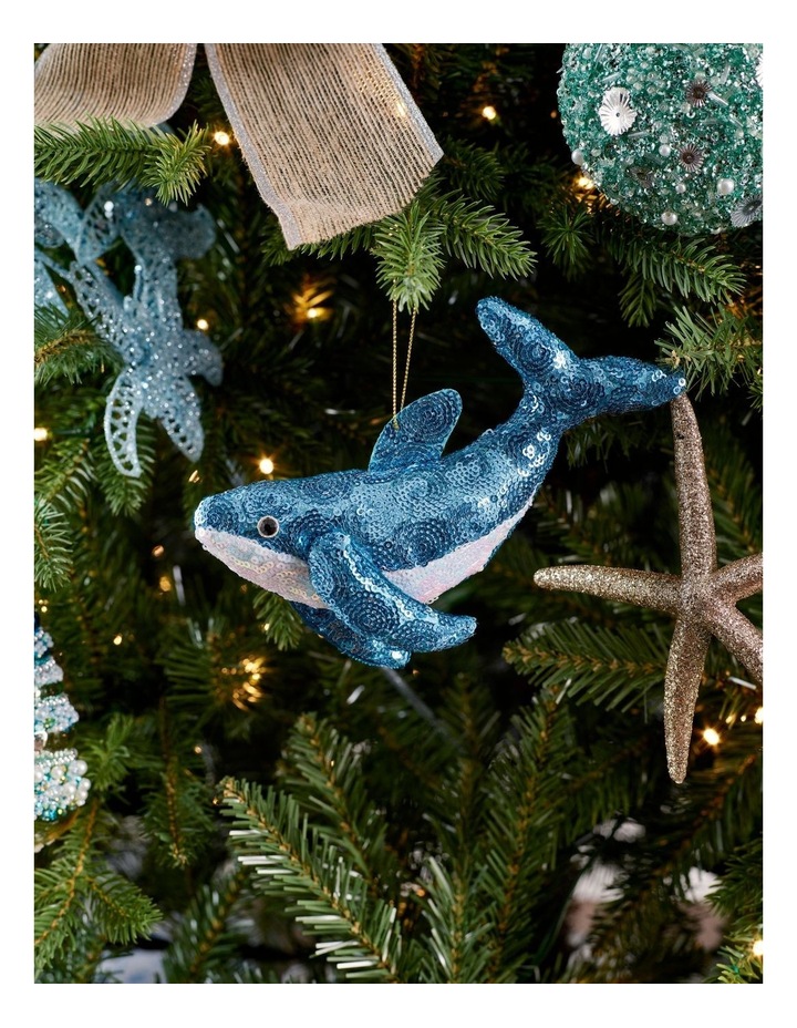 Eucalyptus Christmas Plush Sequin Whale Ornament 17cm in Blue image 2