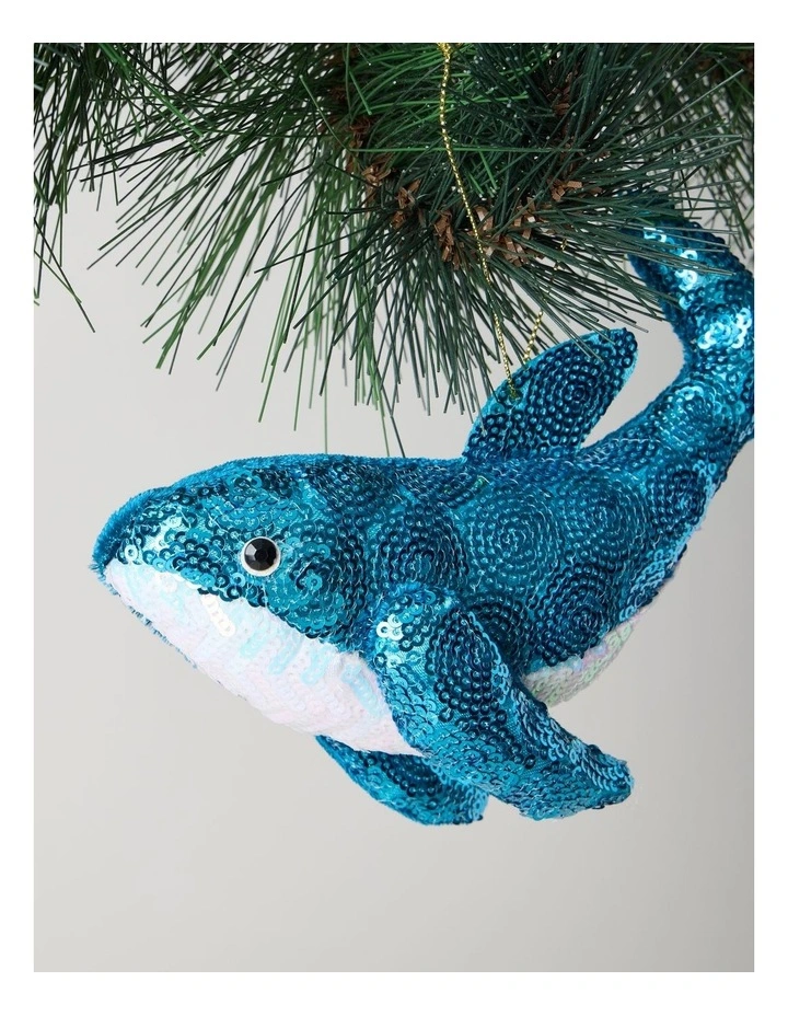 Eucalyptus Christmas Plush Sequin Whale Ornament 17cm in Blue image 3