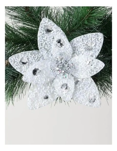 Eucalyptus Christmas Embellished Poinsettia Clip 19cm in White