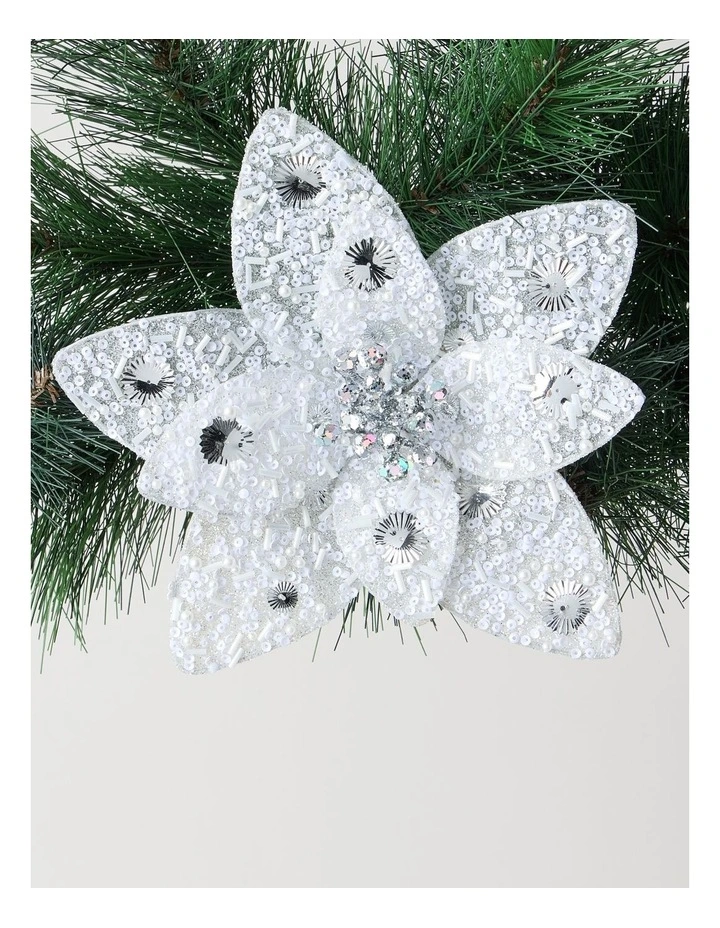 Eucalyptus Christmas Embellished Poinsettia Clip 19cm in White image 1
