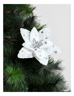 Eucalyptus Christmas Embellished Poinsettia Clip 19cm in White