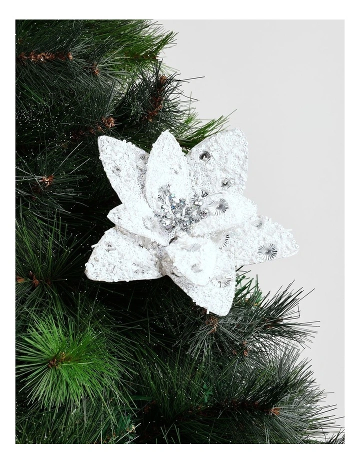 Eucalyptus Christmas Embellished Poinsettia Clip 19cm in White image 1