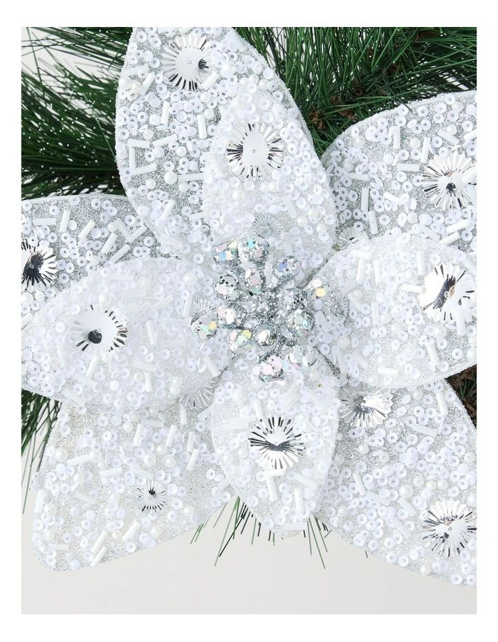 Eucalyptus Christmas Embellished Poinsettia Clip 19cm in White image 2