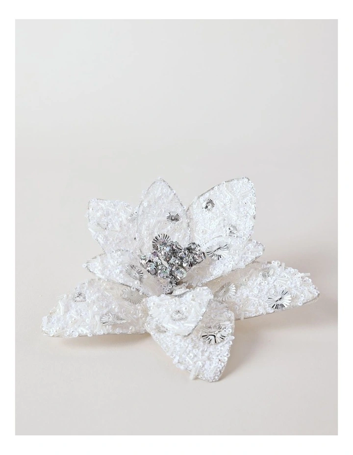 Eucalyptus Christmas Embellished Poinsettia Clip 19cm in White image 2