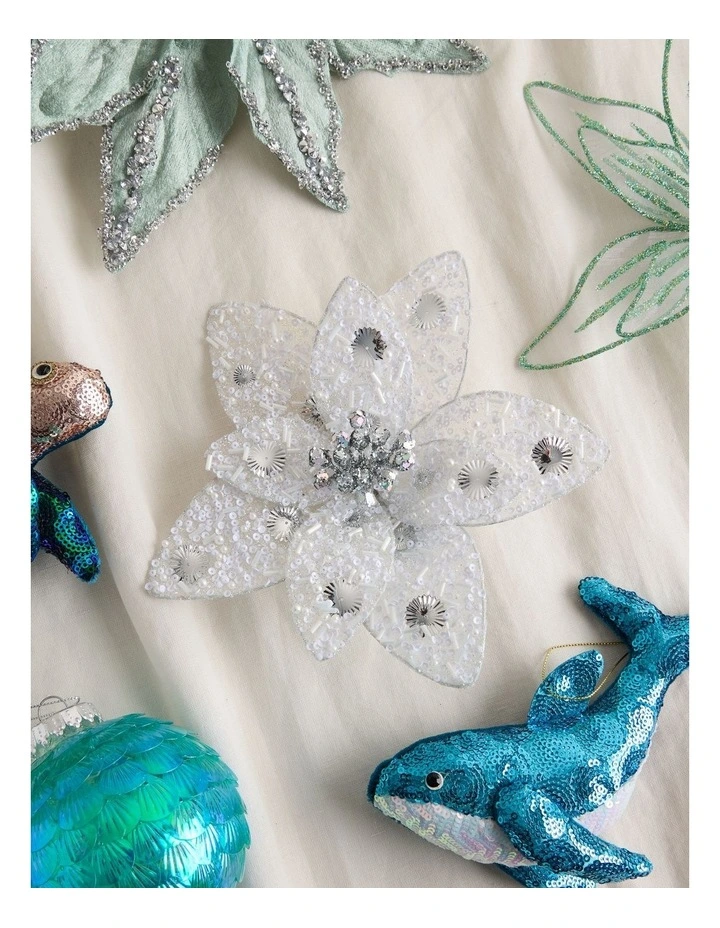 Eucalyptus Christmas Embellished Poinsettia Clip 19cm in White image 3