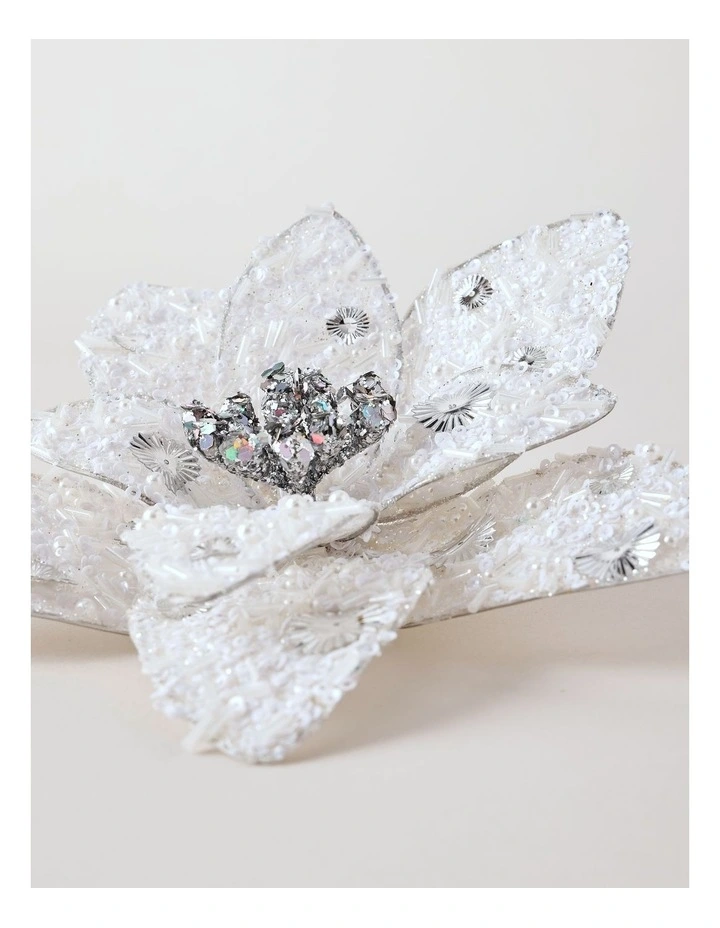 Eucalyptus Christmas Embellished Poinsettia Clip 19cm in White image 3