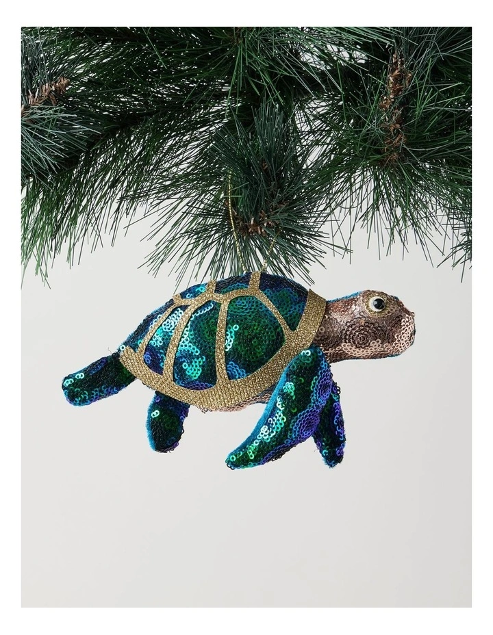 Eucalyptus Christmas Plush Sequin Turtle Ornament 17cm in Green image 1